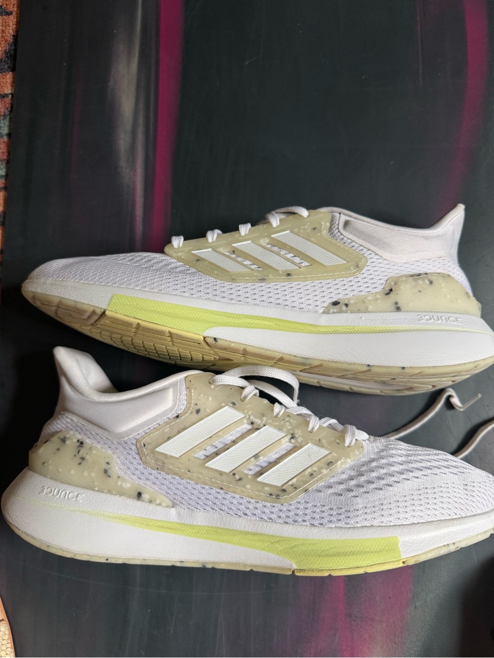 adidas womenβs White Running Shoes with Pale Yellow Accents